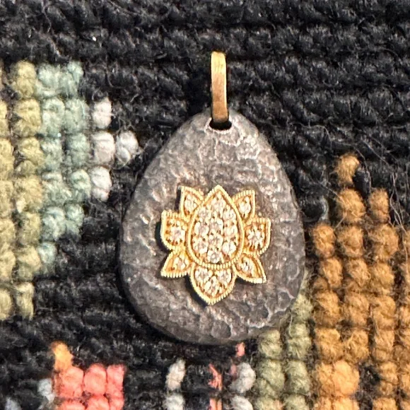 Diamond lotus pendant sterling and 18k gold